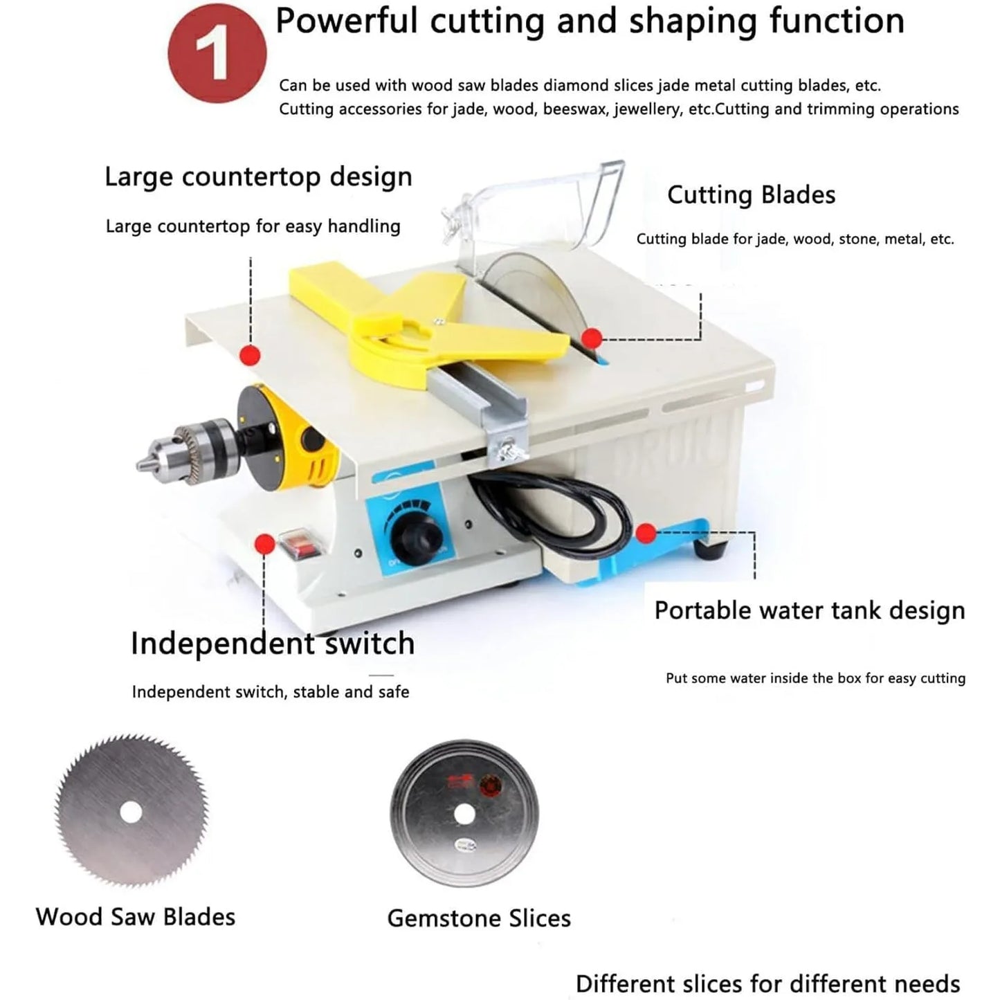 Jewelry Lapidary Saw - Mini Table Saw Grinder Polisher, 0-10000r/min with Flexible Shaft, 220V Benchtop