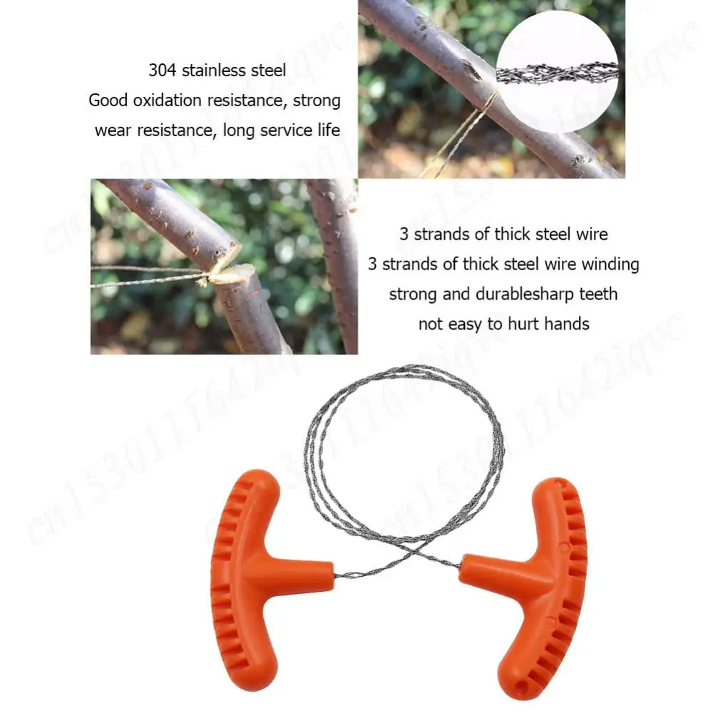 Scie Chaîne Manuelle 70 cm avec Poignées – Câble en Acier pour Survie, Camping et Bricolage