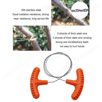 Scie Chaîne Manuelle 70 cm avec Poignées – Câble en Acier pour Survie, Camping et Bricolage